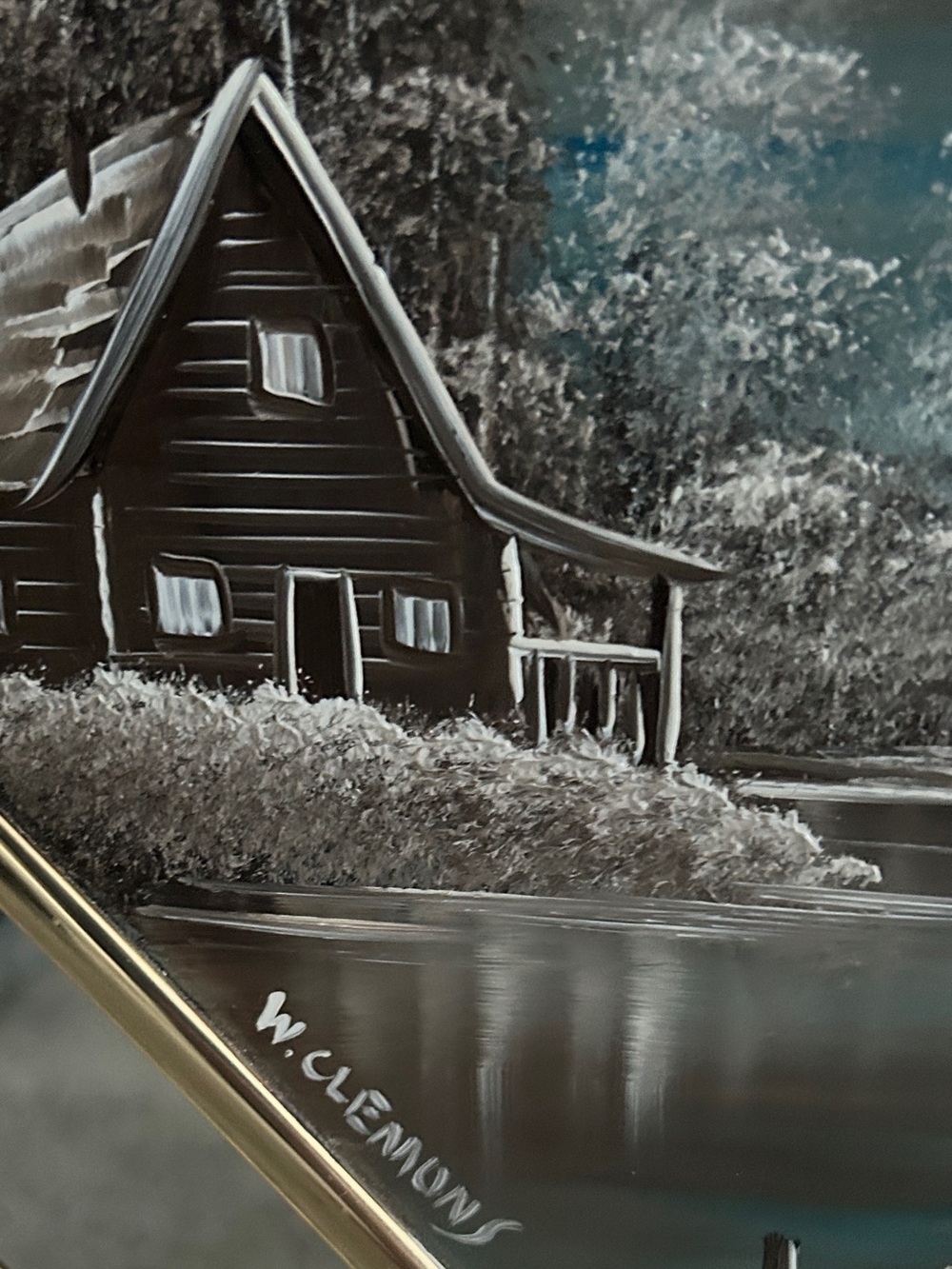 W. Clemons Signed Hand-Painted Mirror - Landscape Art